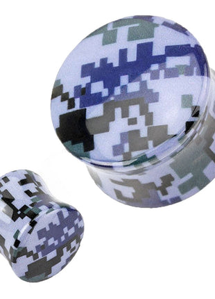 Flesh Ear Saddle Plug Camouflage Pixel Blue 