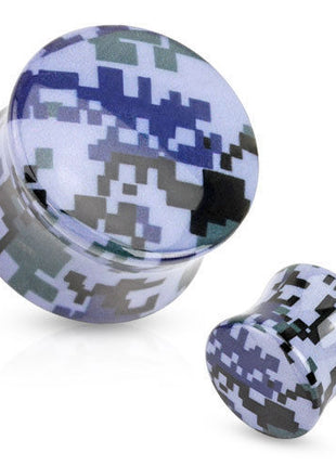 Flesh Ohr Sattel Plug Camouflage Tarn Pixel Blau