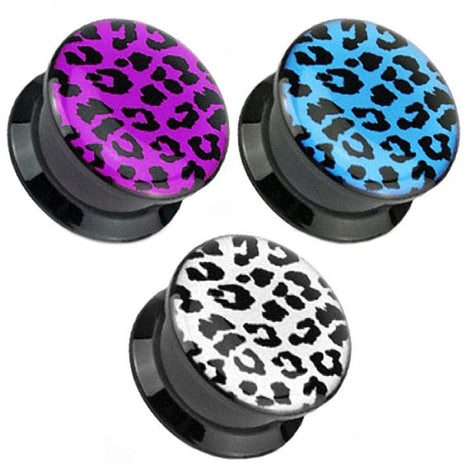 Flesh Screw Plug Double Flared Leopard Motif 