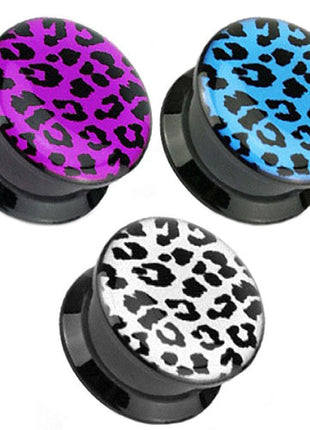 Flesh Screw Plug Double Flared Leopard Motif 