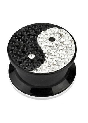 Flesh Screw Plug Black &amp; Clear Ferido Crystal Yin Yang 