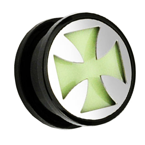 Flesh Ear Motif Plug Iron Cross Glow in the Dark 