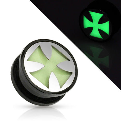 Flesh Ohr Motiv Plug Eisernes Kreuz Glow in the Dark