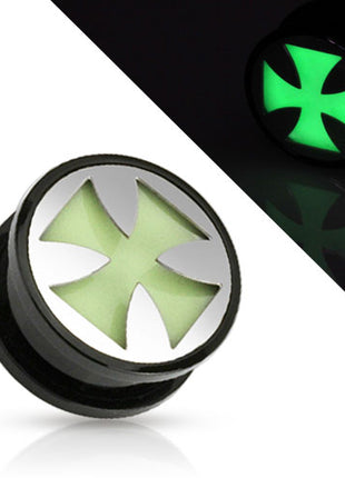 Flesh Ohr Motiv Plug Eisernes Kreuz Glow in the Dark