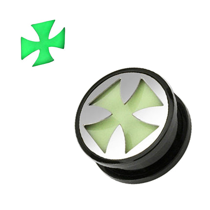Flesh Ohr Motiv Plug Eisernes Kreuz Glow in the Dark