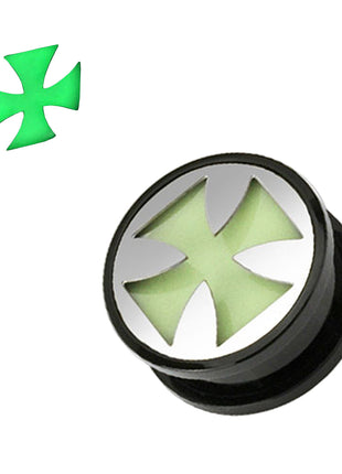 Flesh Ear Motif Plug Iron Cross Glow in the Dark 