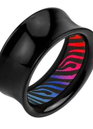 Flesh Tunnel Plug Double Flared Rainbow Zebra Muster Inlay