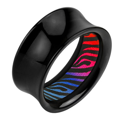 Flesh Tunnel Plug Double Flared Rainbow Zebra Muster Inlay