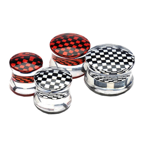 Flesh Ear Plug Double Flared Checked Inlay 