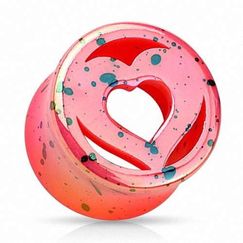 Flesh Tunnel Double Flared Rosa Herz gesprenkelt