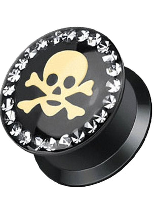 Flesh Ear Plug Skull Pirate with Crystals 