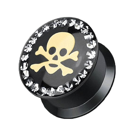 Flesh Ear Plug Skull Pirate with Crystals 