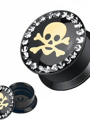 Flesh Ear Plug Skull Pirate with Crystals 