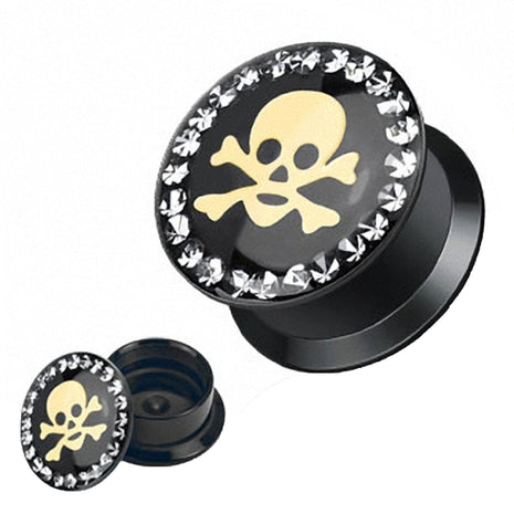 Flesh Ear Plug Skull Pirate with Crystals 