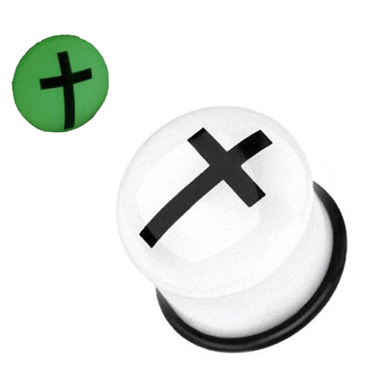 Flesh Tunnel Kreuz Single Flared Weiß Glow in the Dark