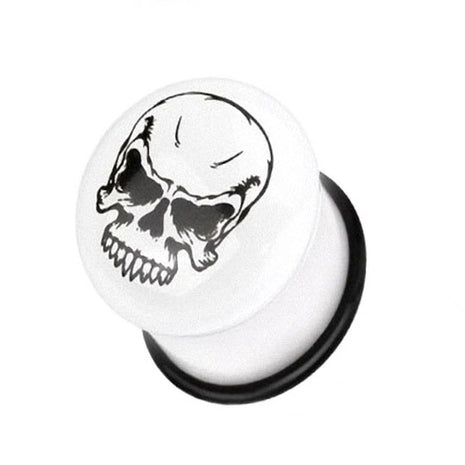 Flesh Tunnel Skull Single Flared White Glow in the Dark 