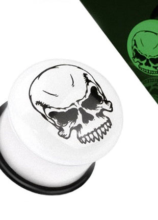 Flesh Tunnel Totenkopf Single Flared Weiß Glow in the Dark