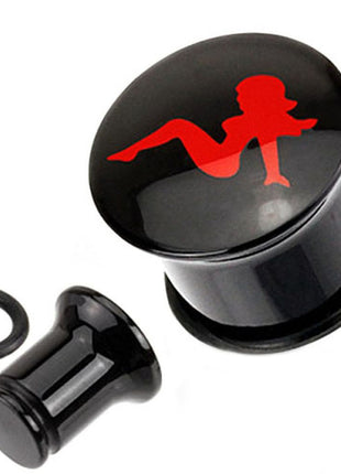 Flesh Logo Plug Single Flared Black Sexy Woman Red 