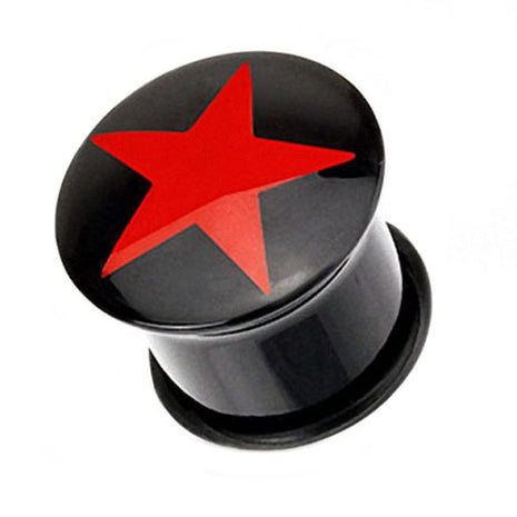 Flesh Logo Plug Single Flared Black Star Red 