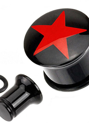 Flesh Logo Plug Single Flared Black Star Red 