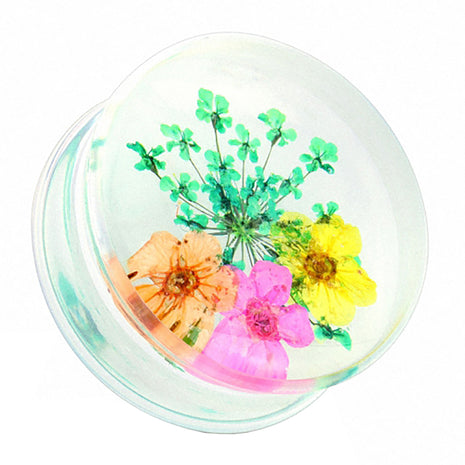 Flesh Plug Double Flared Summer Flowers Green 