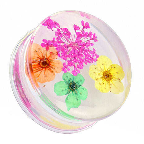 Flesh Plug Double Flared Summer Flowers Pink 