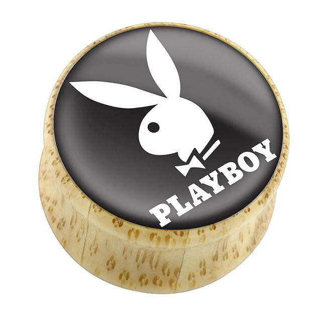 Flesh Holz Ohr Plug Double Flared Playboy Bunny Weiß