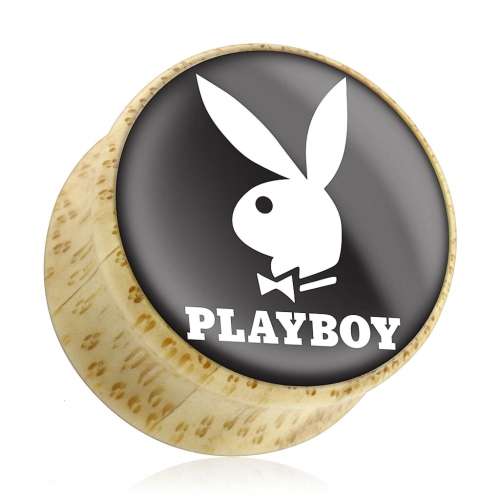 Flesh Holz Ohr Plug Double Flared Playboy Bunny Weiß