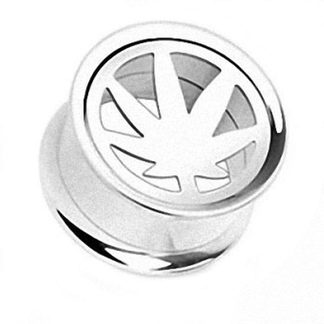 Flesh Ohr Tunnel Edelstahl Silber Hanfblatt