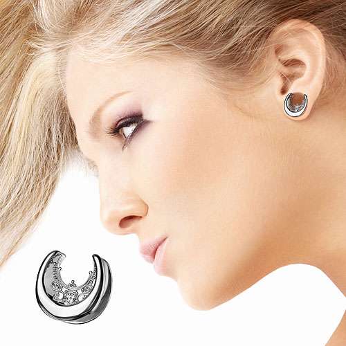 Halbrunder Flesh Tunnel Spreader Ohr Plug Ohrring Piercing Tribal Kristall