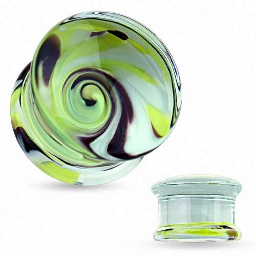Glas Ohr Plug Schwarz Gelber Wirbel
