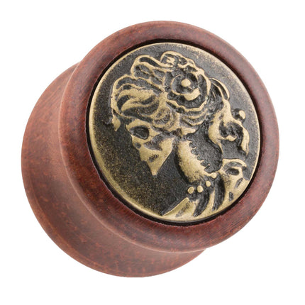 Organischer Holz Ohr Plug Braun mit Skelett Frau