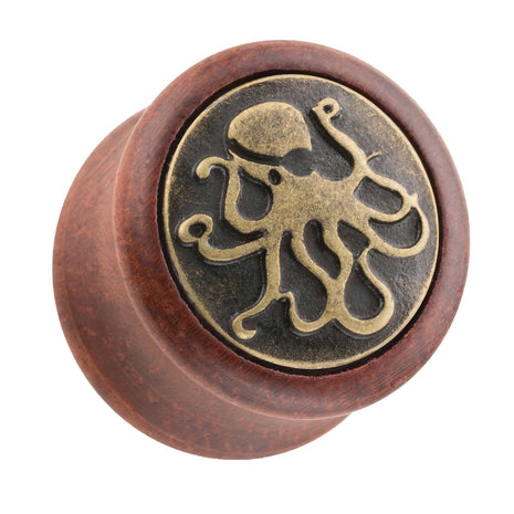 Organic Wood Ear Plug Brown with Octopus 