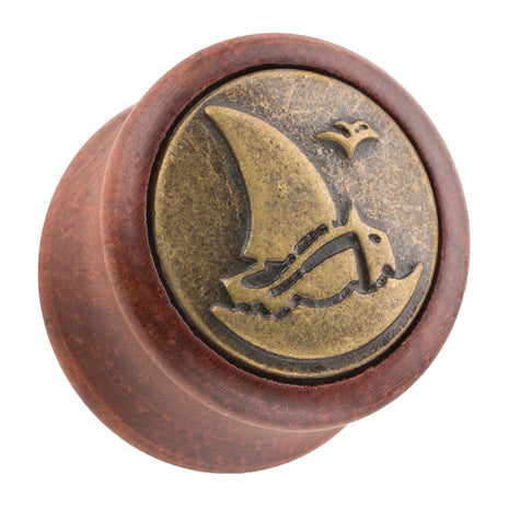 Organic Wood Ear Plug Brown with Sailboat 