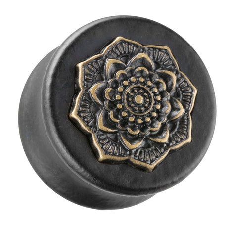 Organic Wood Ear Plug Black Mandala Sun Ethno Tribal 