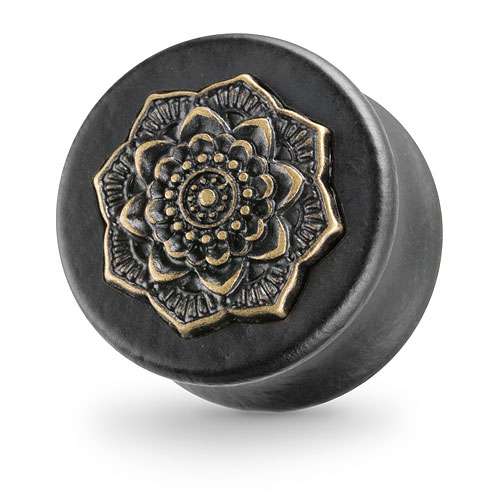 Organischer Holz Ohr Plug schwarz Mandala Sonne Ethno Tribal