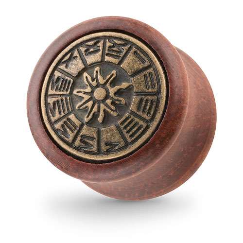 Organischer Holz Ohr Plug Braun mit Sonnenuhr
