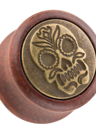 Organic Wood Ear Plug Brown with Mexican Skull 