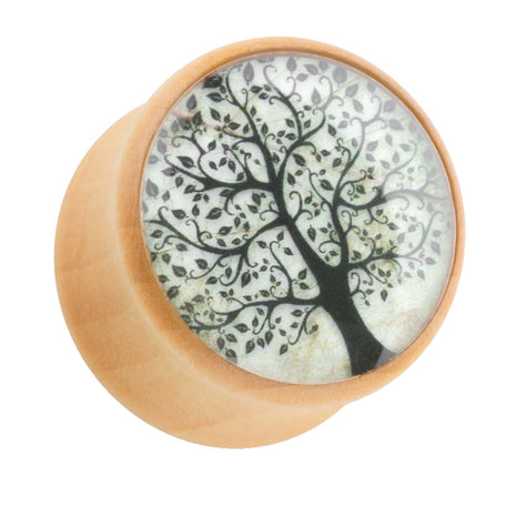 Ear Tunnel Plug Wood Brown with Tree of Life 