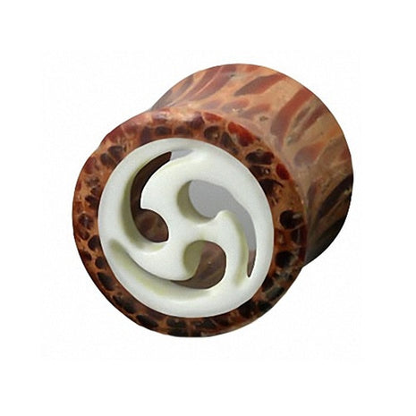 Flesh Ear Tunnel Wood Brown with Inlay White 