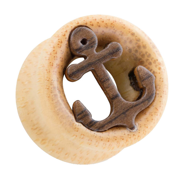 Flesh Tunnel Rockabilly Ohr Plug Holz mit Anker Inlay