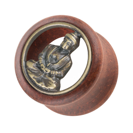 Ear Tunnel Double Flared made of wood with Buddha sign inlay 