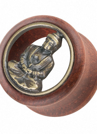 Ohr Tunnel Double Flared aus Holz mit Buddha Zeichen Inlay