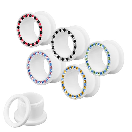 Flesh Ear Tunnel White with Crystals Two-Tone 