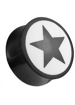 Ear Plug Horn Black Bone Star Inlay White 