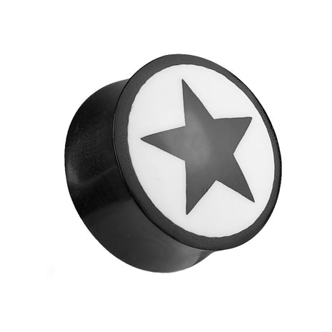 Ear Plug Horn Black Bone Star Inlay White 