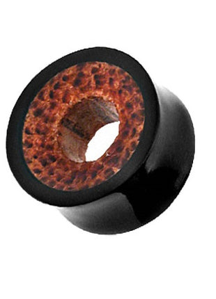 Flesh Tunnel aus Horn Schwarz mit Kokos Holz Inlay Braun