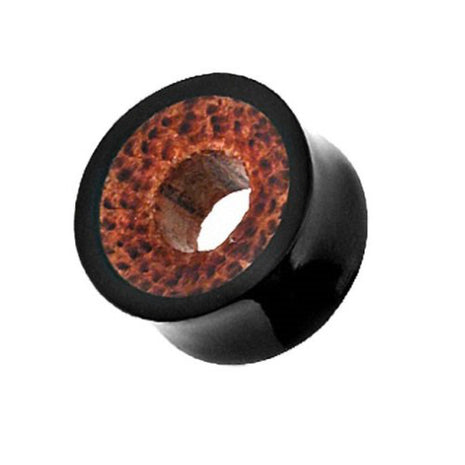 Flesh Tunnel made of Black Horn with Brown Coconut Wood Inlay 