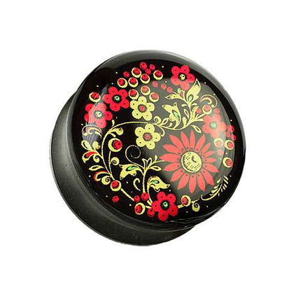 Ohr Plug Tunnel Ebenholz Double Flared Blumen Muster