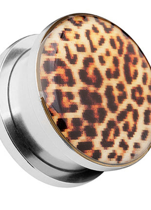 Flesh Schraub Ohr Plug Edelstahl Leoparden Design